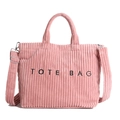 Sac fourre-tout en velours rose avec broderie TOTE BAG et bandoulière réglable - Rose