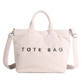 Sac fourre-tout en velours côtelé blanc avec broderie TOTE BAG et bandoulière - Blanc