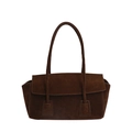 Dunkelbraune Wildleder-Schultertasche mit rechteckigem Design und doppelten Henkeln - Braun