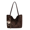 Chic leopard print tote bag with brown leather straps and cute bear charm detail - No Pendant / Leopard Coffee