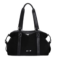 Bolso tote grande de ante negro con correas de cuero liso y detalle de metal plateado - Negro