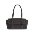 Minimalistische dunkelgraue Wildleder Schultertasche mit rechteckiger Klappe für Damen - Grau