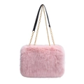 Borsa tote rosa in finta pelliccia con catena dorata e tracolla in pelle nera - Rosa