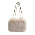 Borsa a spalla in ecopelliccia beige con catena in metallo dorato e texture morbida - Cachi