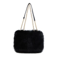 Borsa tote in ecopelliccia nera con eleganti doppie tracolle a catena dorate - Nero