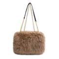 Borsa tote in ecopelliccia marrone con catene in metallo dorato e grande capacità donna - Marrone