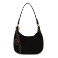Schwarze Wildleder-Hobo-Tasche mit goldenem Reißverschluss und Anhänger - Schwarz (Mit Anhänger)