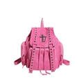 Zaino vintage in finta pelle scamosciata magenta con borchie e croce metallica - Rosa