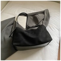 Retro black suede tote bag with matte finish and smooth leather base for women - No Pendant / Black