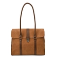 Vintage brown frosted faux suede tote bag with dark leather straps and silver buckle clasp - Brown