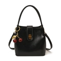 Chic black bucket bag with vintage gold lock and sequined cherry pendant accessory - Single Bag / Black