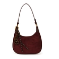 Vintage Hobo-Tasche aus weinrotem Wildleder mit braunem Lederbesatz und Golddetails - Weinrot (Mit Anhänger)