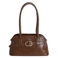 Bolso de hombro vintage marrón oscuro en ecopiel con elegante hebilla de metal dorado - Marrón
