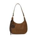 Retro kaffeebraune Wildleder-Schultertasche mit Anhängern für den täglichen Weg - Braun (Mit Anhänger)