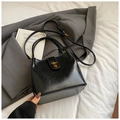 Classic black vintage bucket bag with gold metal clasp and adjustable shoulder strap - Basic Style Without Charm / Black without Pendant