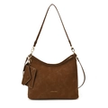 Brown suede hobo tote bag with detachable shoulder strap and mini envelope charm - Suede Brown