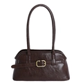 Bolso vintage marrón oscuro para el hombro con textura de cuero y hebilla dorada D - Marrón