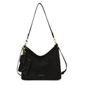 Bolso tote vintage negro mate para mujer con herrajes dorados y un colgante pequeño - Negro