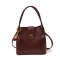 Retro burgundy leather bucket bag with gold twist lock and cherry charm accessory - Single Bag / Burgundy