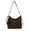 Bolso tote de ante marrón oscuro con correa ajustable y mini colgante extraíble a juego - Marrón
