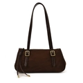 Bolso de hombro retro marrón oscuro de ante mate con correas brillantes y hebillas de oro - Marrón