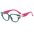 Lunettes rétro anti-lumière bleue avec monture sarcelle et branches ornées de perles - Monture Verte
