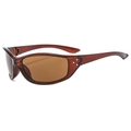 Stylish amber cat-eye sports sunglasses with rivet detail and wrap-around frame - Tea Frame Tea Lens