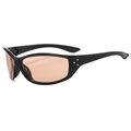 Schwarze Wrap-Around Sportsonnenbrille mit orangefarbenen Gläsern und Nieten-Details - Schwarzer Rahmen Orange Gläser