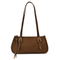 Bolso de hombro vintage de ante marrón con hebillas doradas y adornos de cuero pulido - Marrón