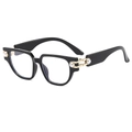 Montatura occhiali cat-eye nera con stanghette dorate e dettagli in perla - Montatura Nera