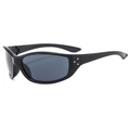 Glänzend schwarze Sportsonnenbrille mit grauen Gläsern und silbernen Nieten - Schwarzer Rahmen Schwarz Graue Gläser