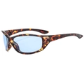 Tortoiseshell frame sports sunglasses with light blue lenses and rivet details - Tortoiseshell Frame Blue Lens