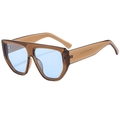 Fashionable oversized flat top sunglasses with dark tea resin frame and light blue lenses - Tea Frame Blue Lens
