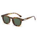 Retro oval tortoiseshell sunglasses with dark green lenses and metal hinge detail - Leopard Frame Green Lens