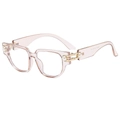 Lunettes carrées roses transparentes avec détails de perles dorées et filtre anti-lumière - Monture Champagne