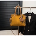 Ginger yellow suede tote bag with donut charm and detachable shoulder strap - With Pendant / Brown