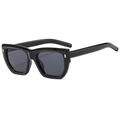 Retro square black thick frame sunglasses with silver rivets and grey lenses - Black Frame Black Grey Lens