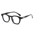 Retro black oval sunglasses with silver metal accents and blue light filter lenses - Black Frame Clear Lens