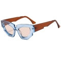 Fashionable geometric cat eye sunglasses with blue transparent frame and pink lenses - Blue Frame Tea Lens