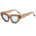 Fashionable geometric cat-eye sunglasses with brown frames and light blue lenses - Tea Frame Blue Lens