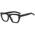 Lunettes rétro carrées à monture noire épaisse avec rivets argentés et verres clairs - Cadre Noir