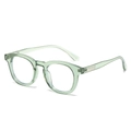 Retro oval sunglasses in transparent light green frame with silver metal accents - Green Frame Transparent Lens
