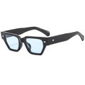 Vintage square sunglasses with black frame, light blue lenses and silver rivet accents - Black Frame Blue Lens