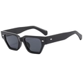 Retro square sunglasses with thick black frame and silver rivet details on the side - Black Frame Black Grey Lens