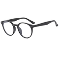 Classic round shiny black sunglasses with metal rivets and transparent lenses - Matte Black