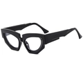 Fashionable black thick-frame cat-eye sunglasses with irregular geometric lens design - Black Frame