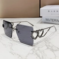 Fashionable rimless square sunglasses with dark grey lenses and heart-shaped metal temples - Solid Grey