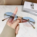 Frameless oval sunglasses with blue-pink gradient lenses and gold metal temples - Blue & Pink