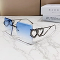 Lunettes de soleil carrées sans monture avec verres dégradés bleus et détail double cœur - Double bleu