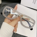 Fashion square oversized sunglasses with sparkling silver rhinestones and black frames - Silver Frame Gold Mirror Lens